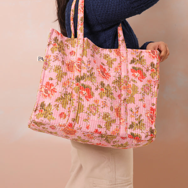 Reversible Tote Bag - Pastel Pink & Green